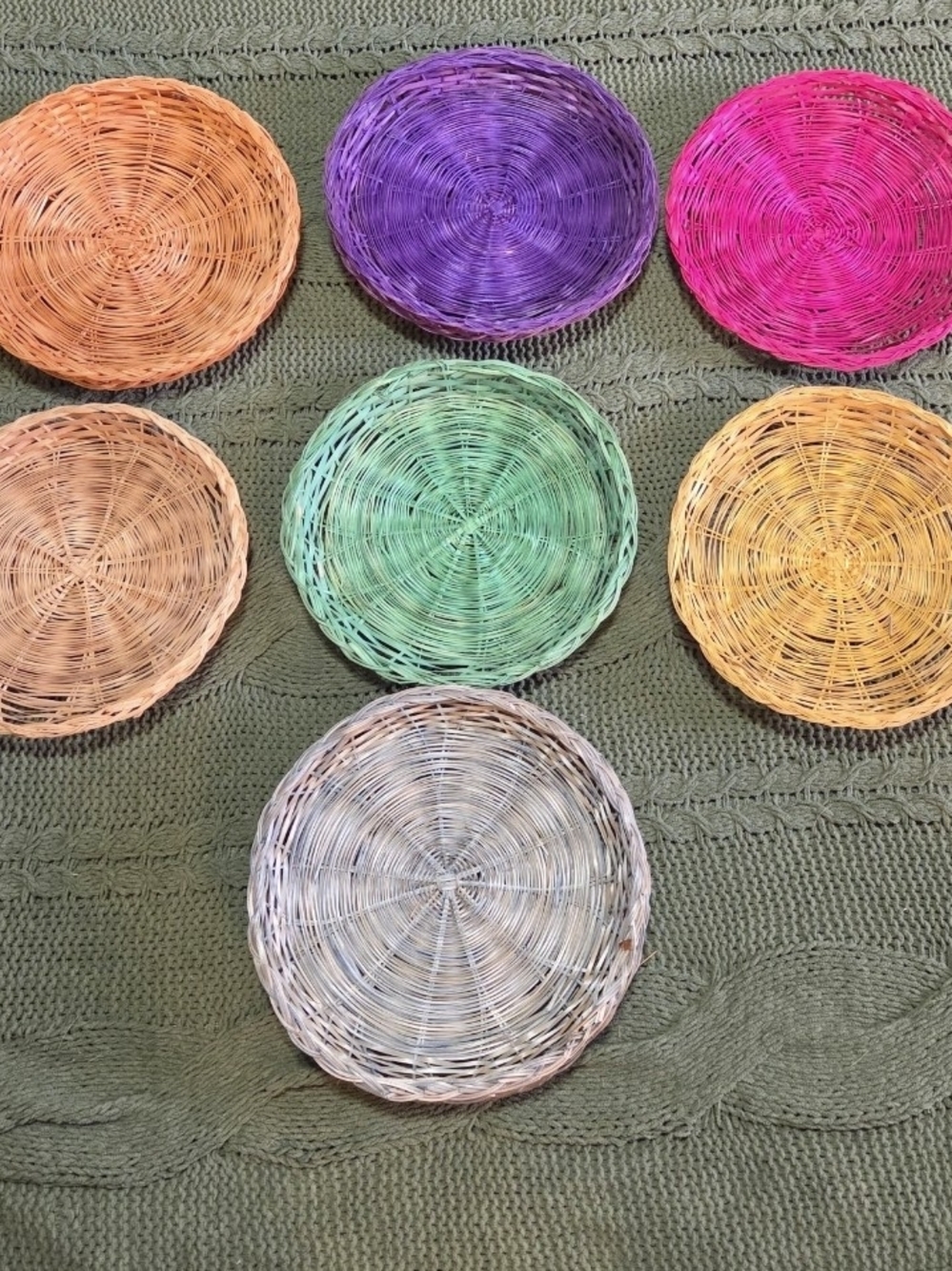 Wicker Rattan Paper Plate Holders 11 Multicolored Vintage 9in